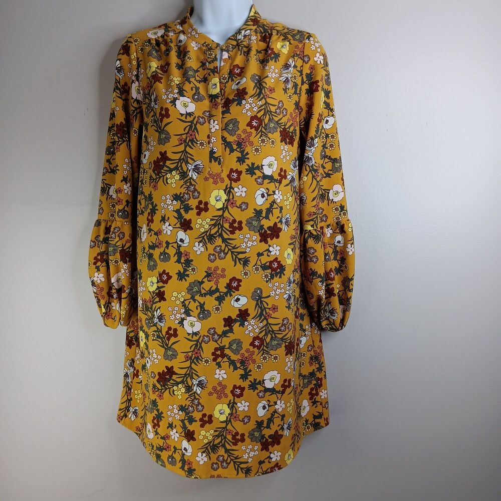 Eliane Rose Dress Womens Size 4 Yellow Floral Print Peasant Shift Boho Hippie
